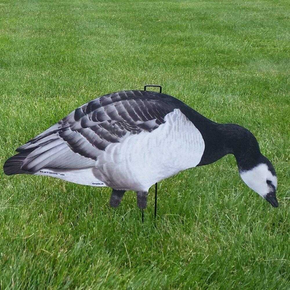 Image of Big Al's Silhouette Barnacle Decoys from a side view on a grass field. The decoy is in a feeding position.